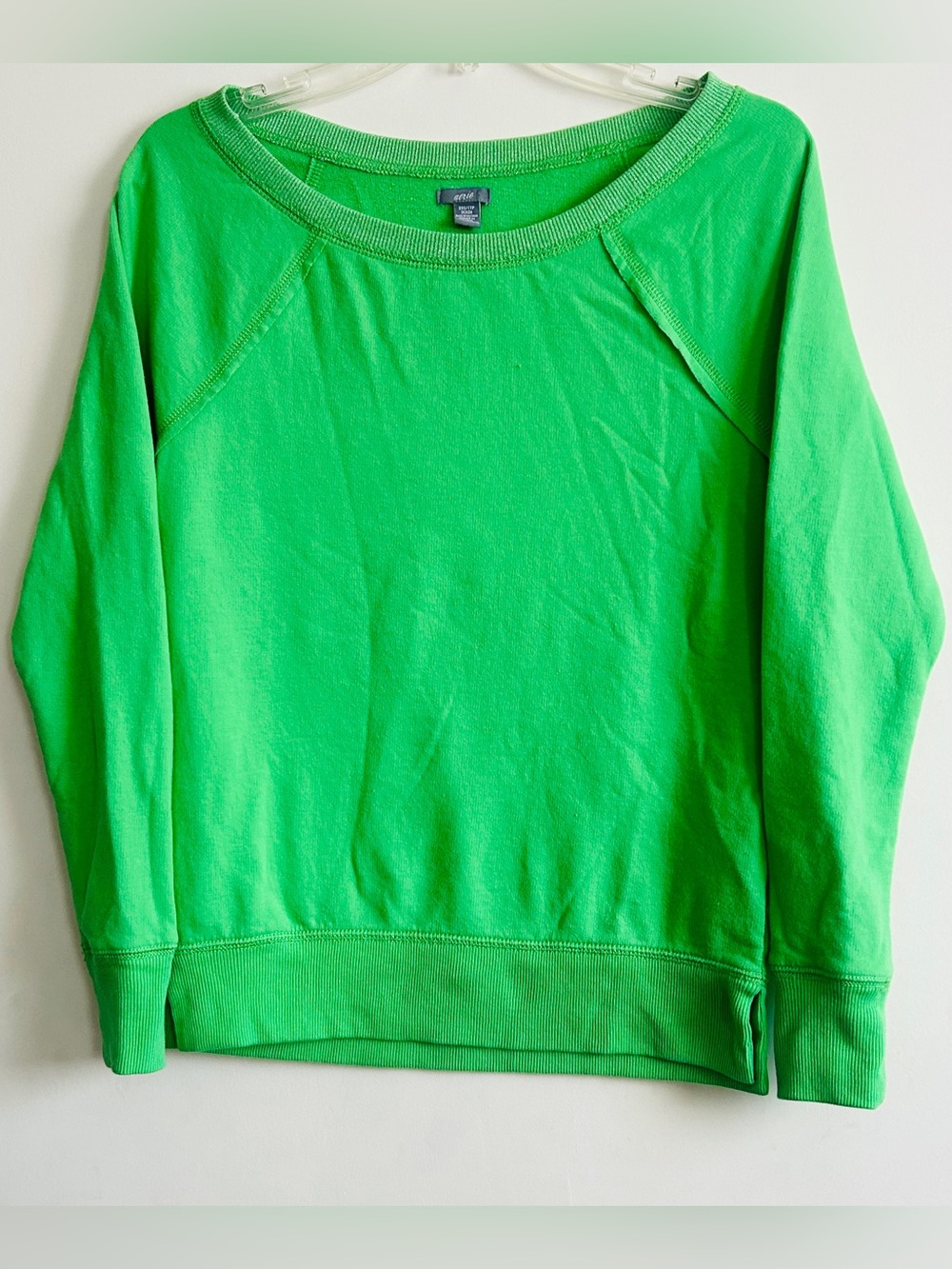 aerie Women's Neon Green Wideneck Sweatshirt With Shimmer Collar